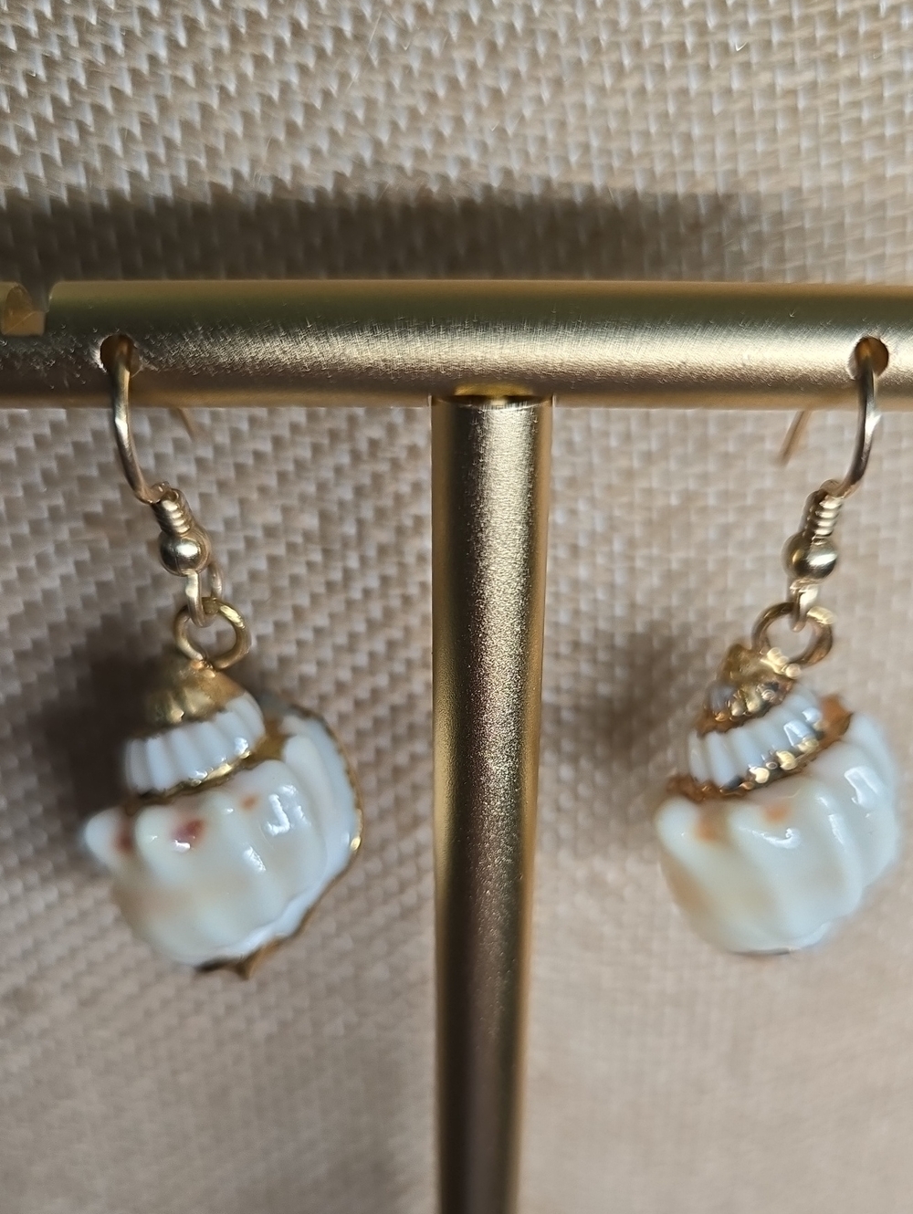 Gold-leafed Polished White Shell Drop Earrings